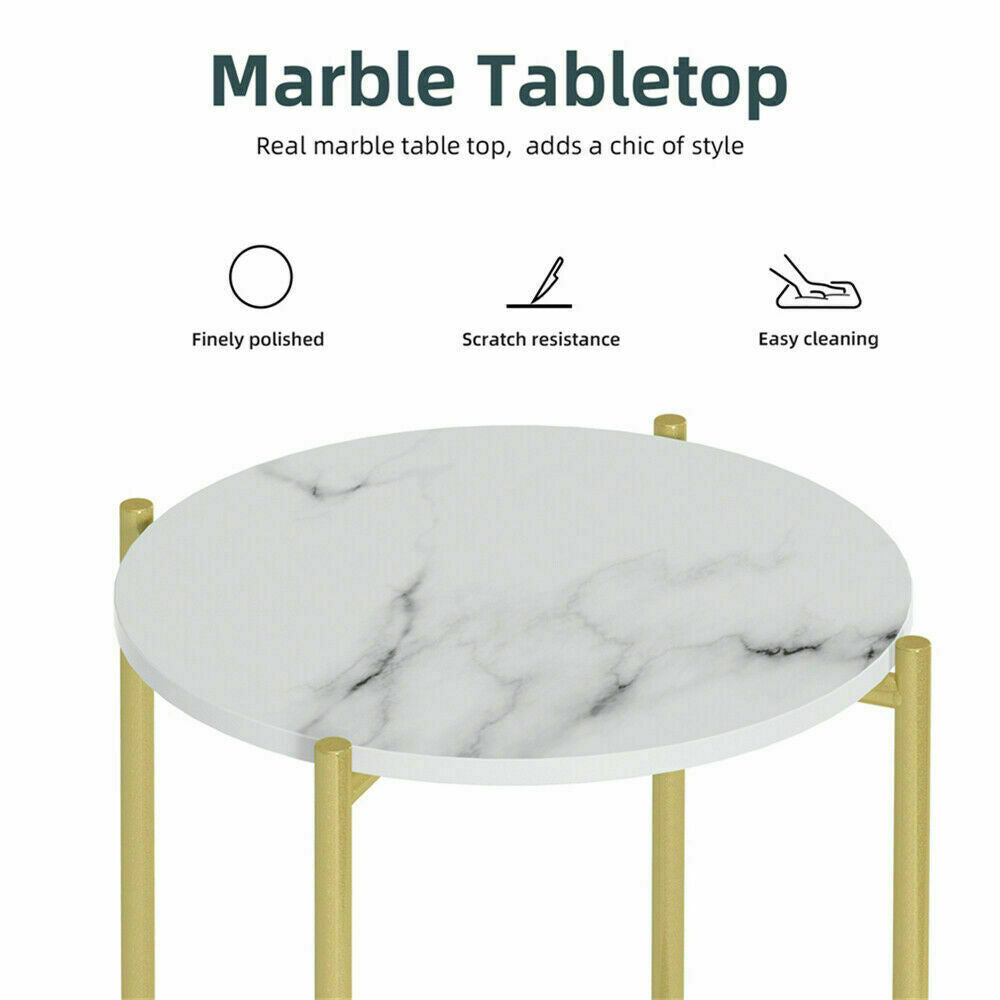 Side Tables: e Store - Marble Sofa Side End Table/Coffee Table with Shelf & Gold Iron Legs