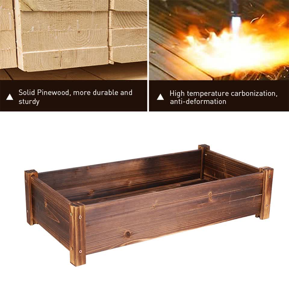 Large Rectangular Wooden Planters Garden Outdoor Flower Plant Herbs Pot Boxes