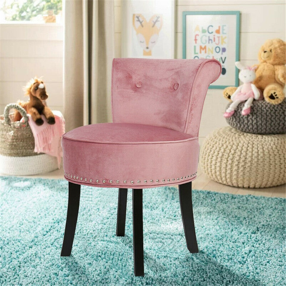 Table & Bar Stools: Round Vanity Stool with Padded Seat and Backrest