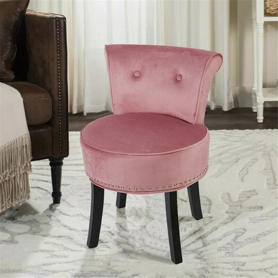 Table & Bar Stools: Round Vanity Stool with Padded Seat and Backrest