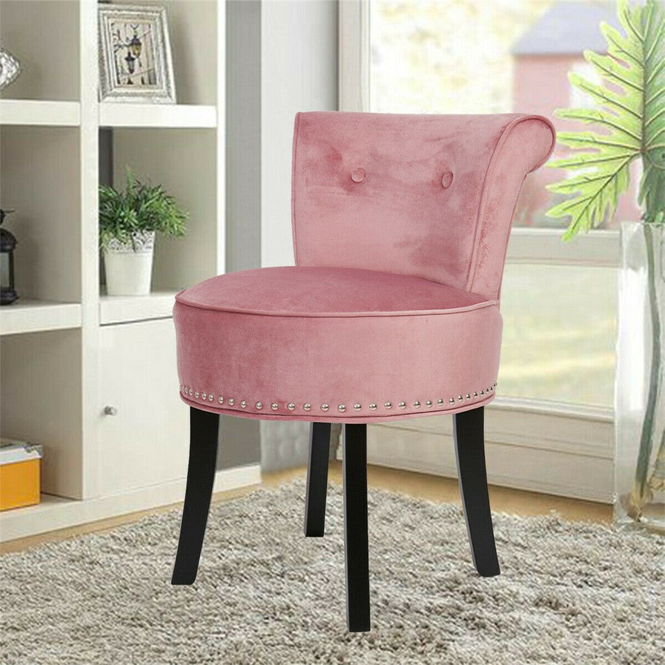 Table & Bar Stools: Round Vanity Stool with Padded Seat and Backrest