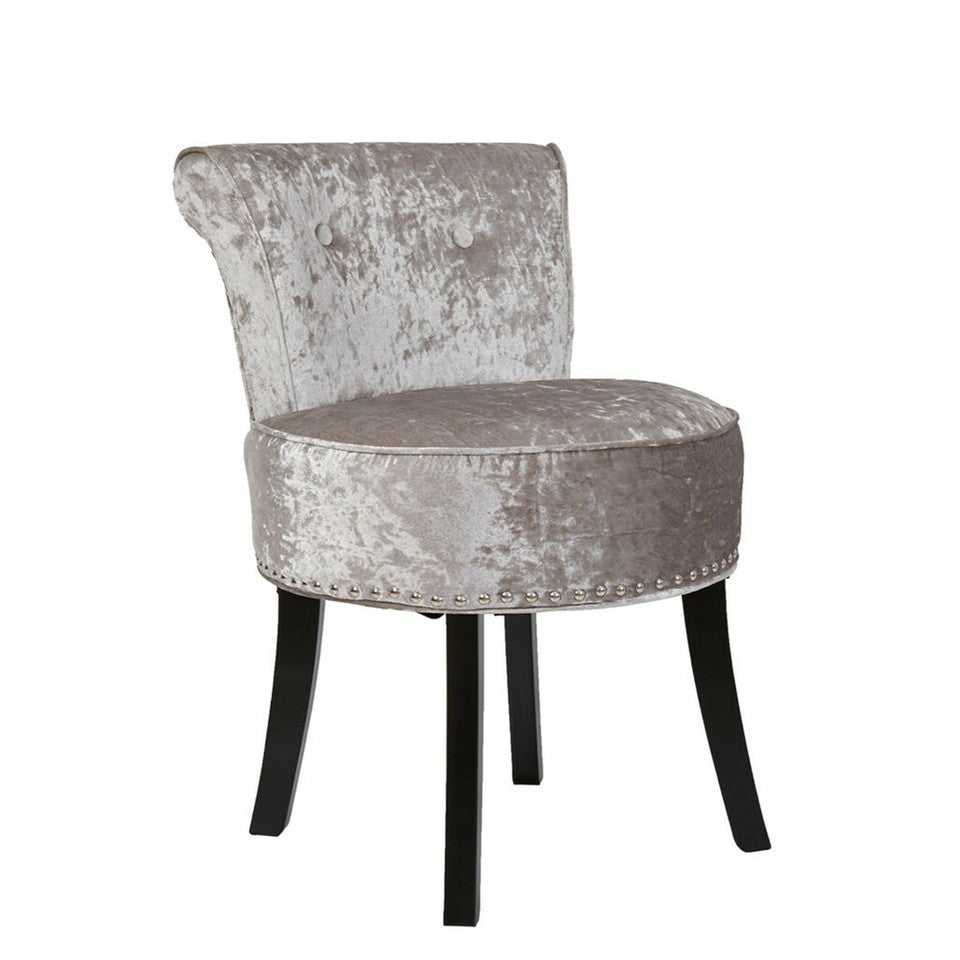 Grey Round Vanity Stool with Padded Seat and Backrest
