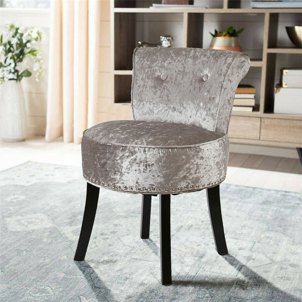 Grey Round Vanity Stool with Padded Seat and Backrest