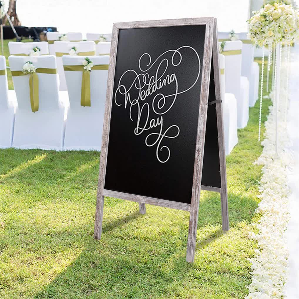 P&P Rustic Wooden Double-Sided Chalkboard Sign for Indoor & Outdoor Use
