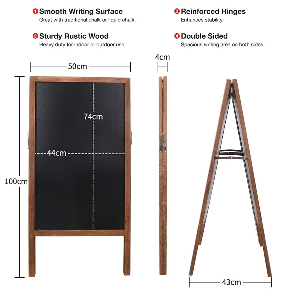 P&P Rustic Wooden Double-Sided Chalkboard Sign for Indoor & Outdoor Use