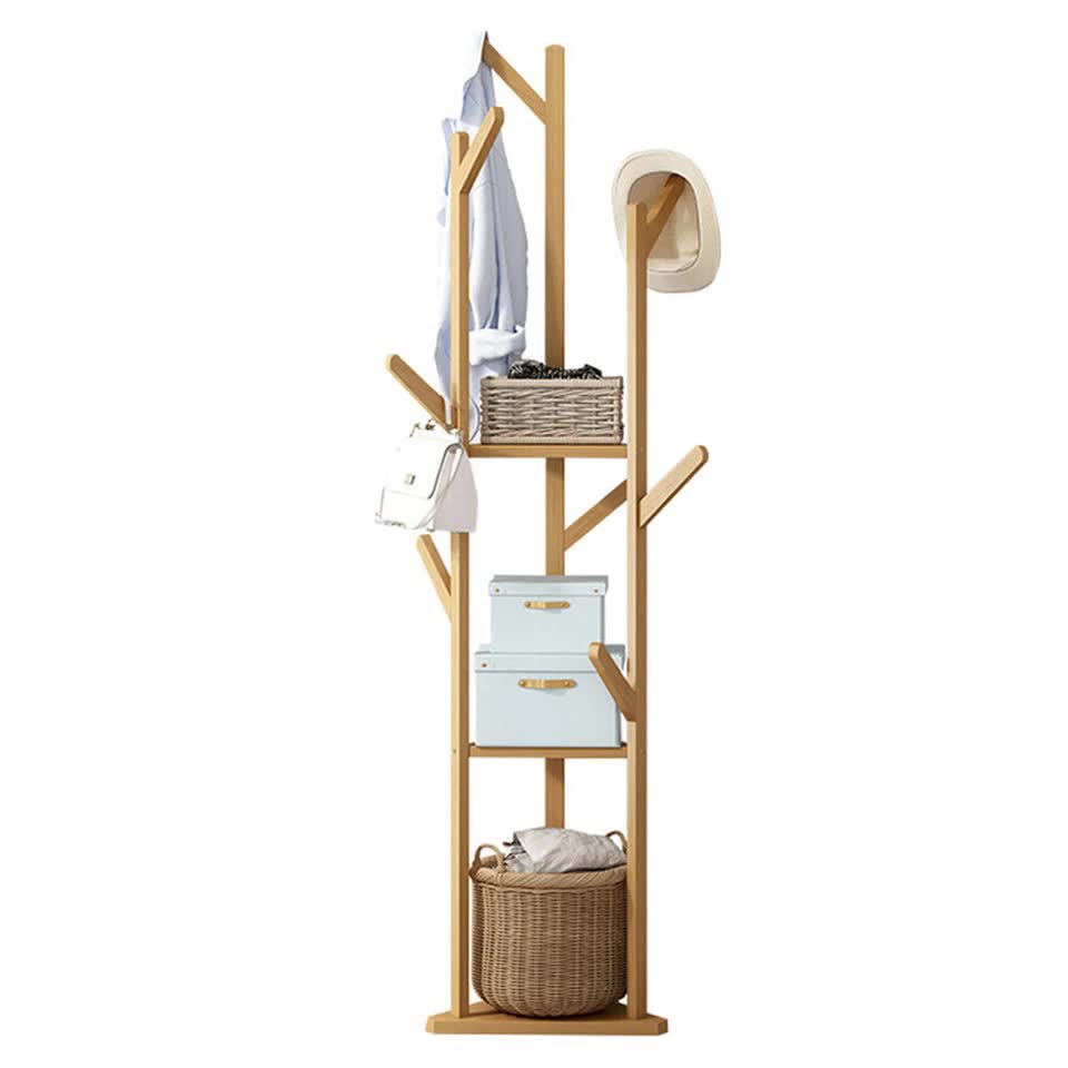 Solid Wood Floor Standing Hat Coat Jacket Hanger Storage Stand
