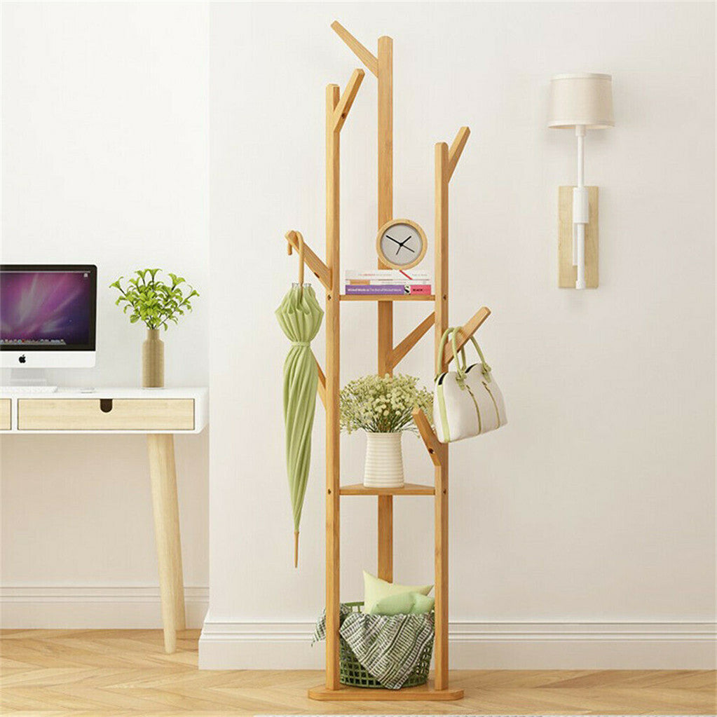 Solid Wood Floor Standing Hat Coat Jacket Hanger Storage Stand