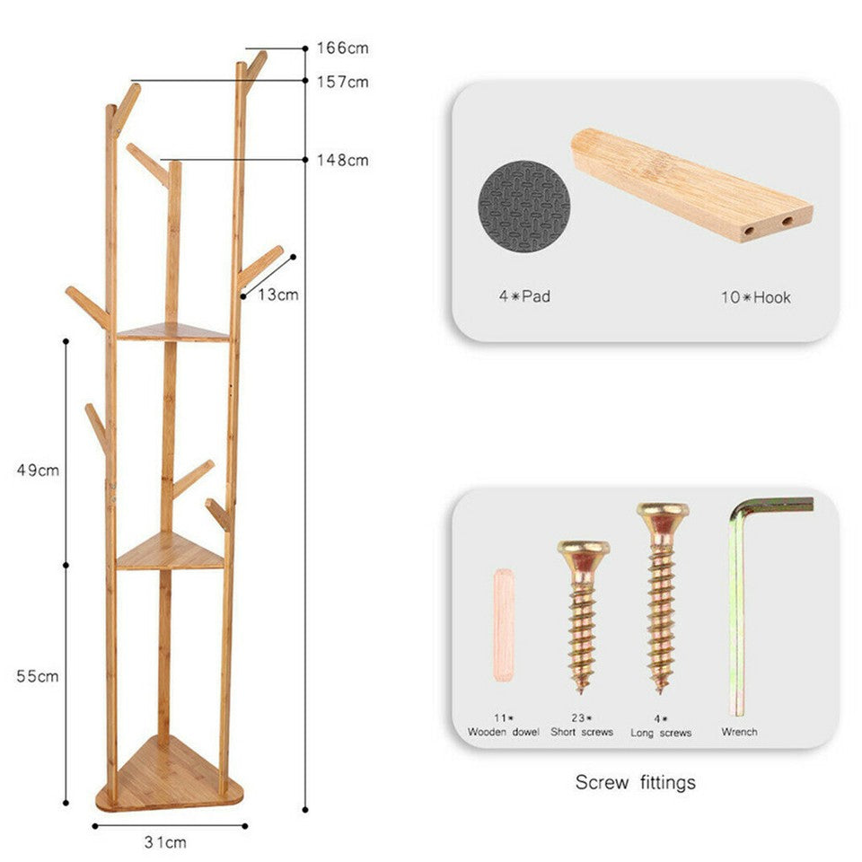 Solid Wood Floor Standing Hat Coat Jacket Hanger Storage Stand