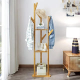 Drying Racks & Hangers: Wooden Coat and Hat Stand with 10 Hooks  Floor Standing Clothes and Umbrella Rack