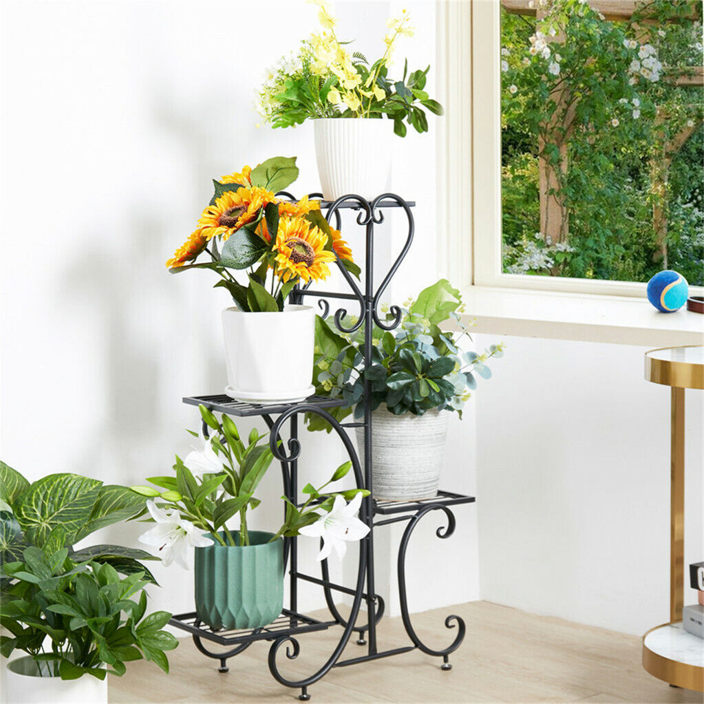 Gardening Accessories: 4-Tier Heavy Duty Plant Potted Stand Flower Planters Display Rack Outdoor Indoor