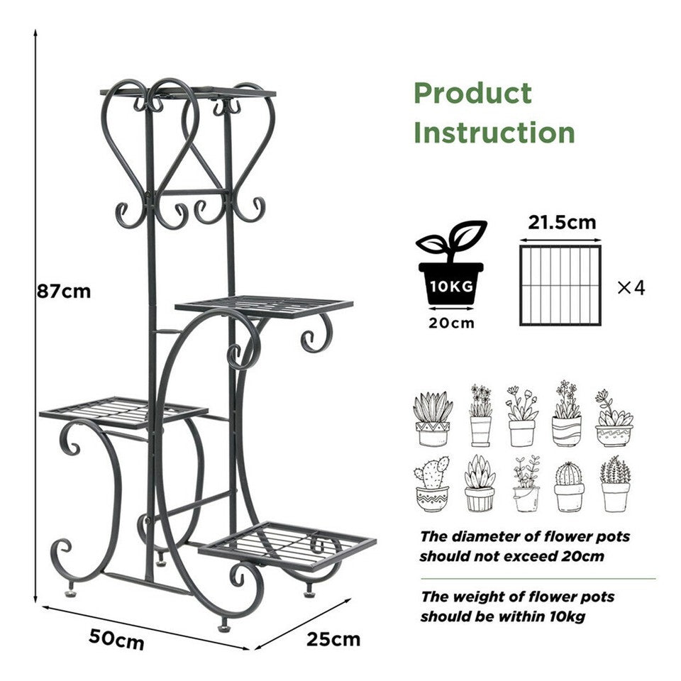 Gardening Accessories: 4-Tier Heavy Duty Plant Potted Stand Flower Planters Display Rack Outdoor Indoor