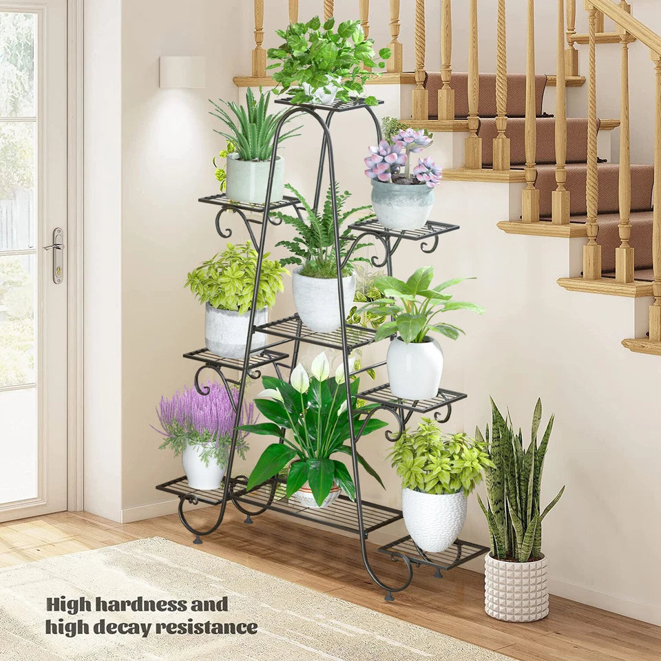 Oversized Metal Plant Stand with 9-Tier Flower Display Shelves