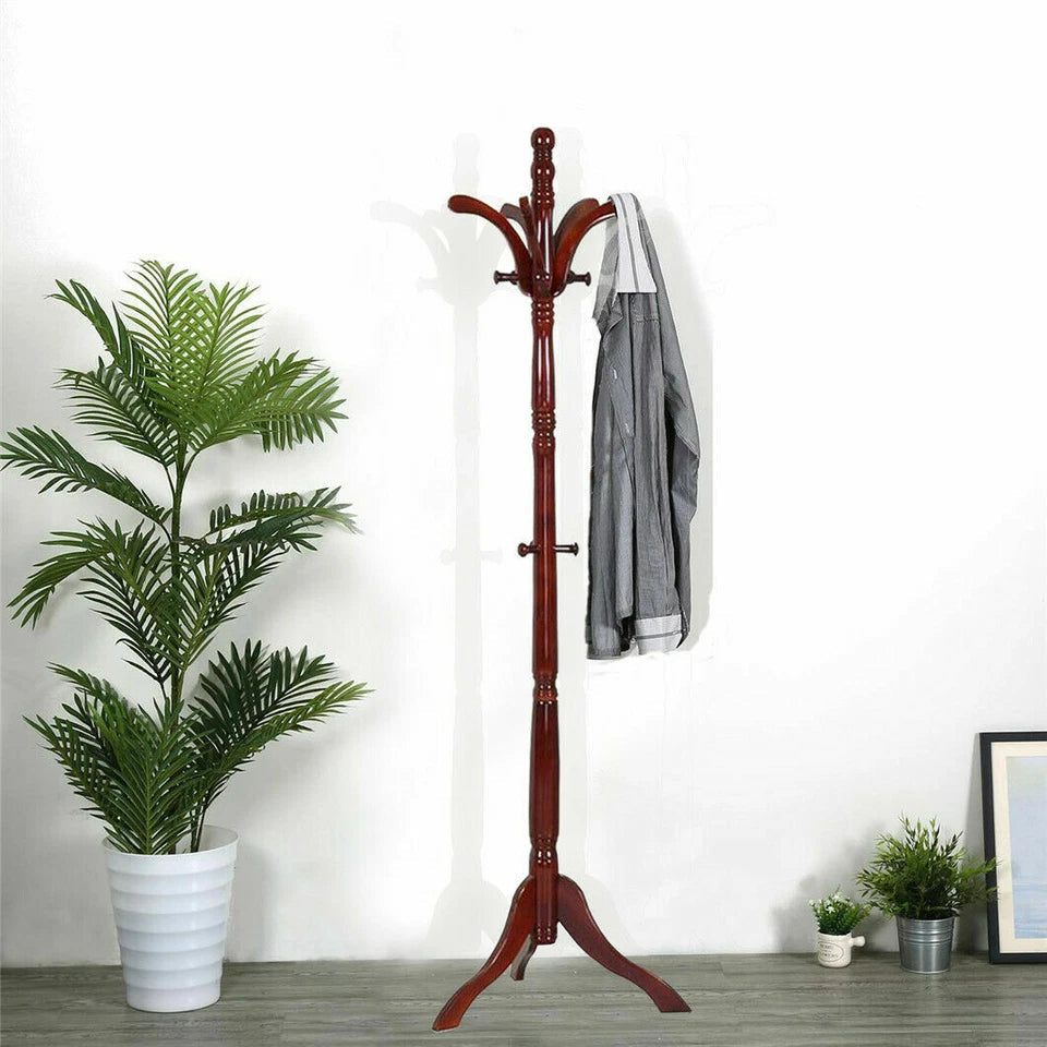 Vintage Wooden Coat Rack Stand with 13 Hooks for Hats, Clothes and Handbags