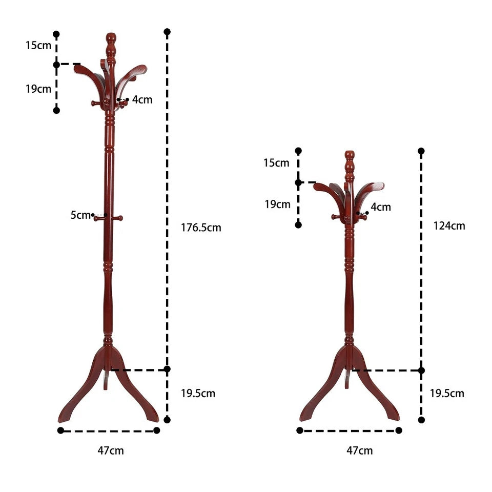 Vintage Wooden Coat Rack Stand with 13 Hooks for Hats, Clothes and Handbags
