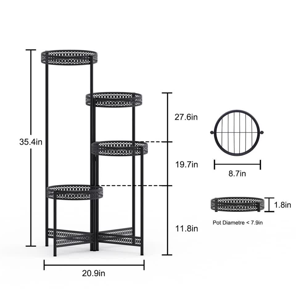 Pots, Planters & Accessories: 4Tier Foldable Corner Tall Plant Stand Metal Flower Display Rack Indoor Outdoor