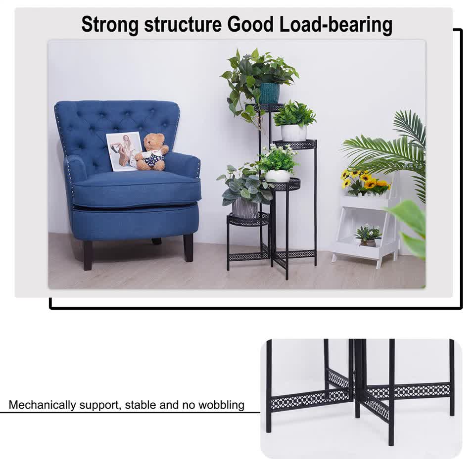Pots, Planters & Accessories: 4Tier Foldable Corner Tall Plant Stand Metal Flower Display Rack Indoor Outdoor