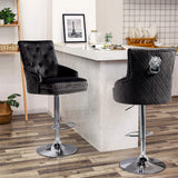 Table & Bar Stools: Luxury Black Velvet Swivel Bar Stool With Lion Knocker & Cross Stitch High Back