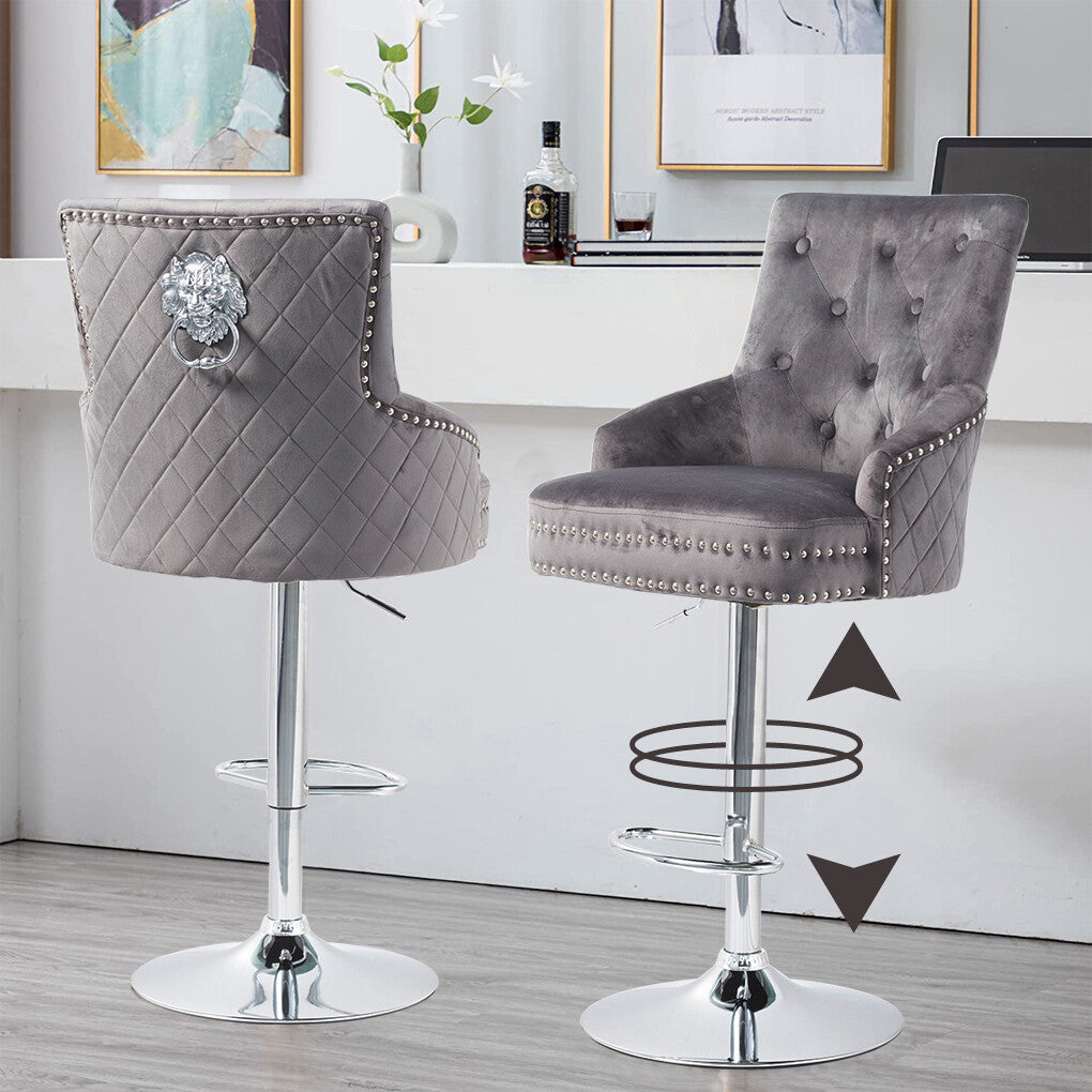 Table & Bar Stools: Elegant Swivel Bar Stool Velvet Airlift Counter Height Bar Kitchen Dining Chair