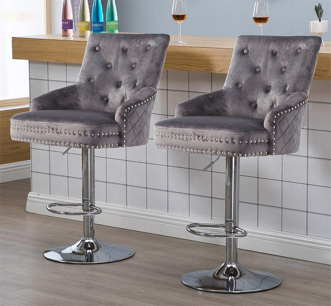 Table & Bar Stools: Elegant Swivel Bar Stool Velvet Airlift Counter Height Bar Kitchen Dining Chair