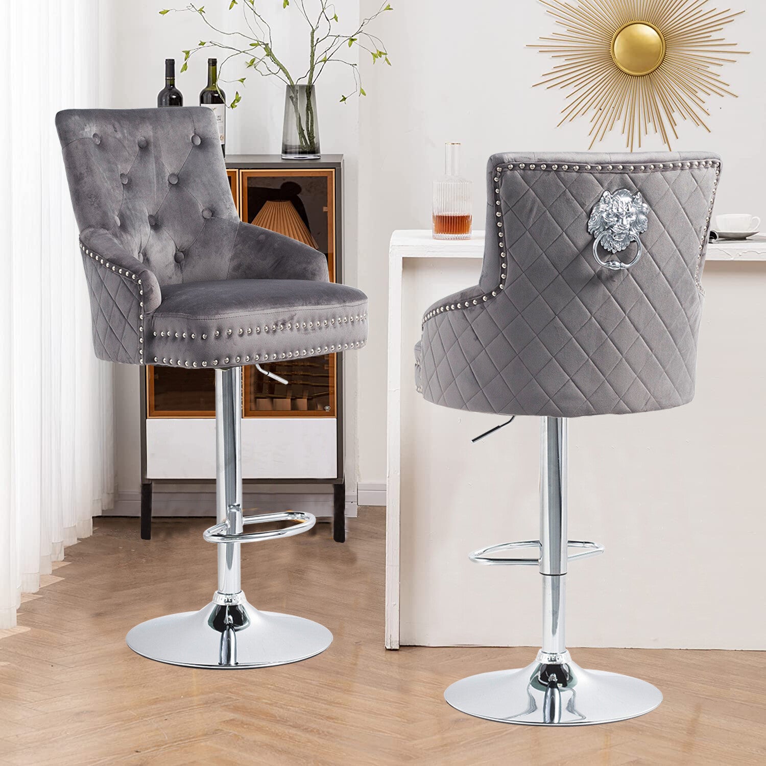 Table & Bar Stools: Elegant Swivel Bar Stool Velvet Airlift Counter Height Bar Kitchen Dining Chair