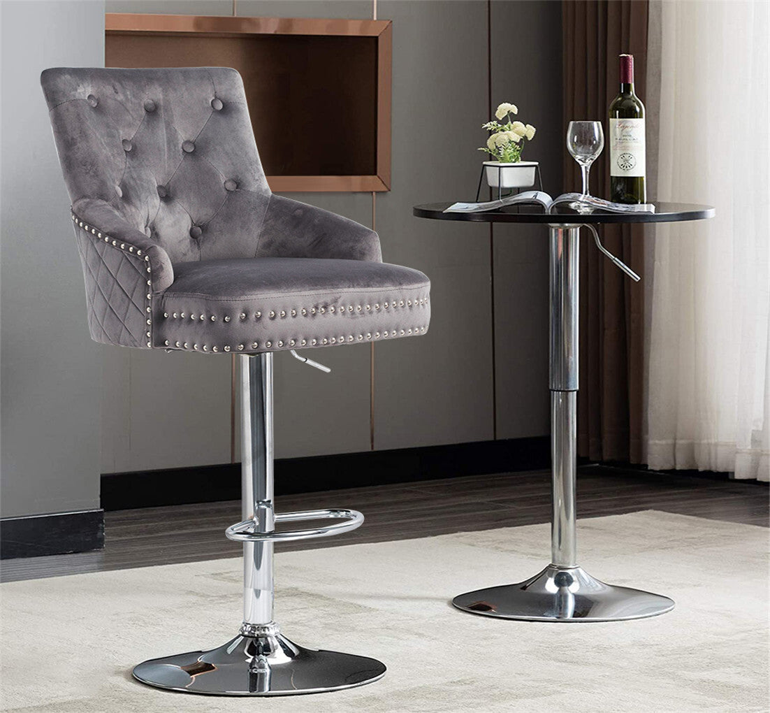 Table & Bar Stools: Elegant Swivel Bar Stool Velvet Airlift Counter Height Bar Kitchen Dining Chair