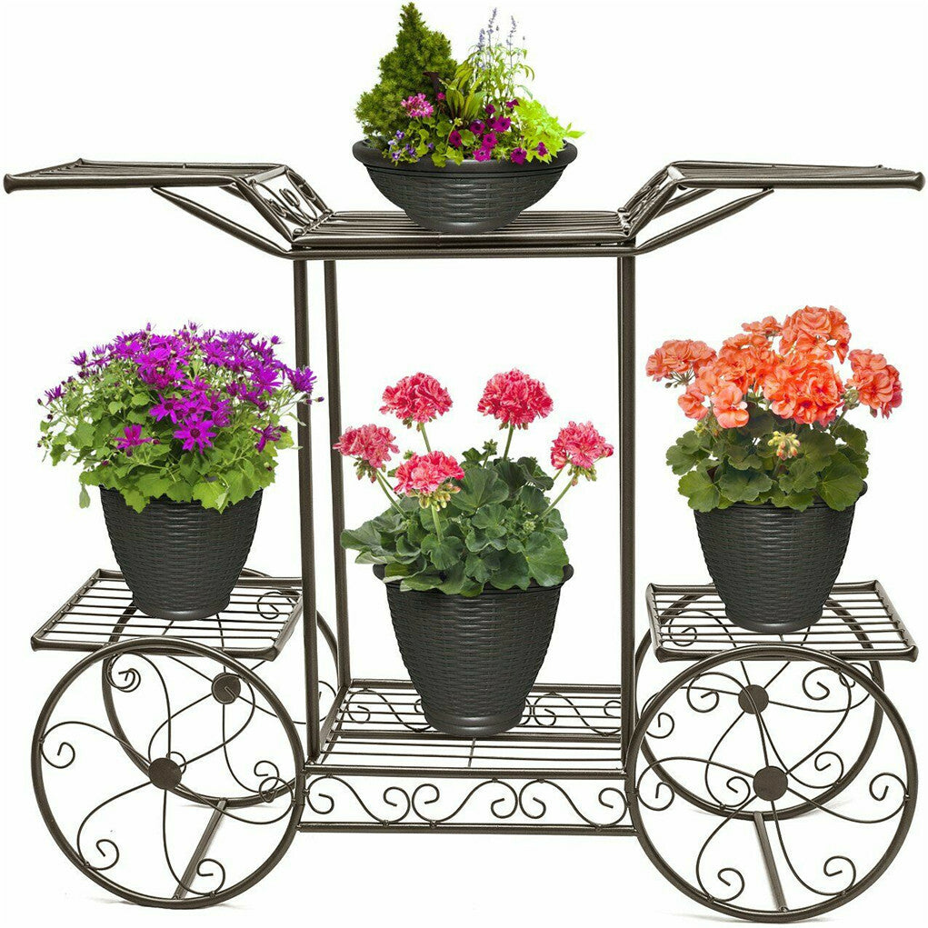 Gardening Accessories: 6 Tiers Garden Cart Stand & Flower Pot Plant Holder Display Rack Parisian Style