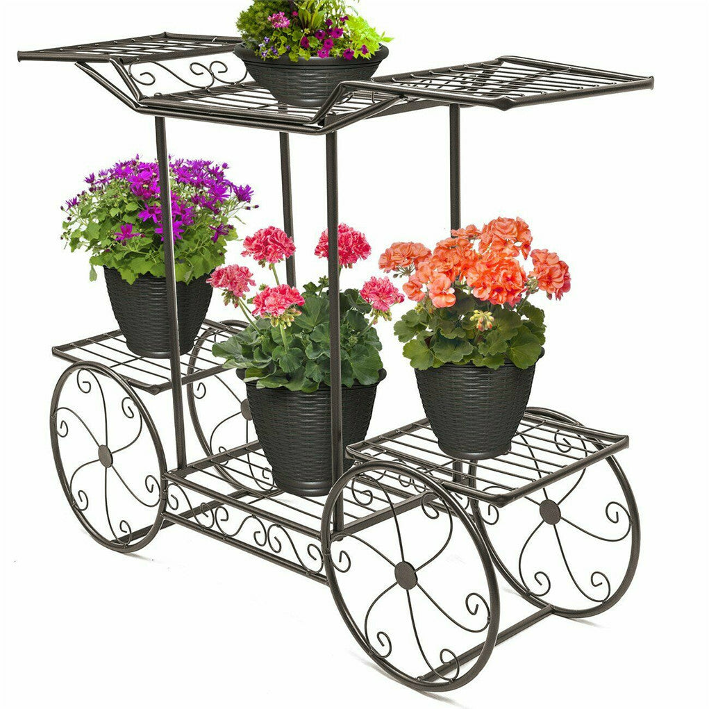 Gardening Accessories: 6 Tiers Garden Cart Stand & Flower Pot Plant Holder Display Rack Parisian Style