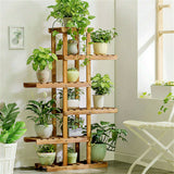Gardening Accessories: Fin Xxl Carbonized Wood Plant Stand 11 Pots Bonsai Display Shelf Flower Rack Corner