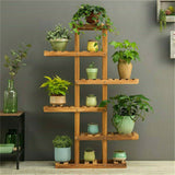 Gardening Accessories: Fin Xxl Carbonized Wood Plant Stand 11 Pots Bonsai Display Shelf Flower Rack Corner