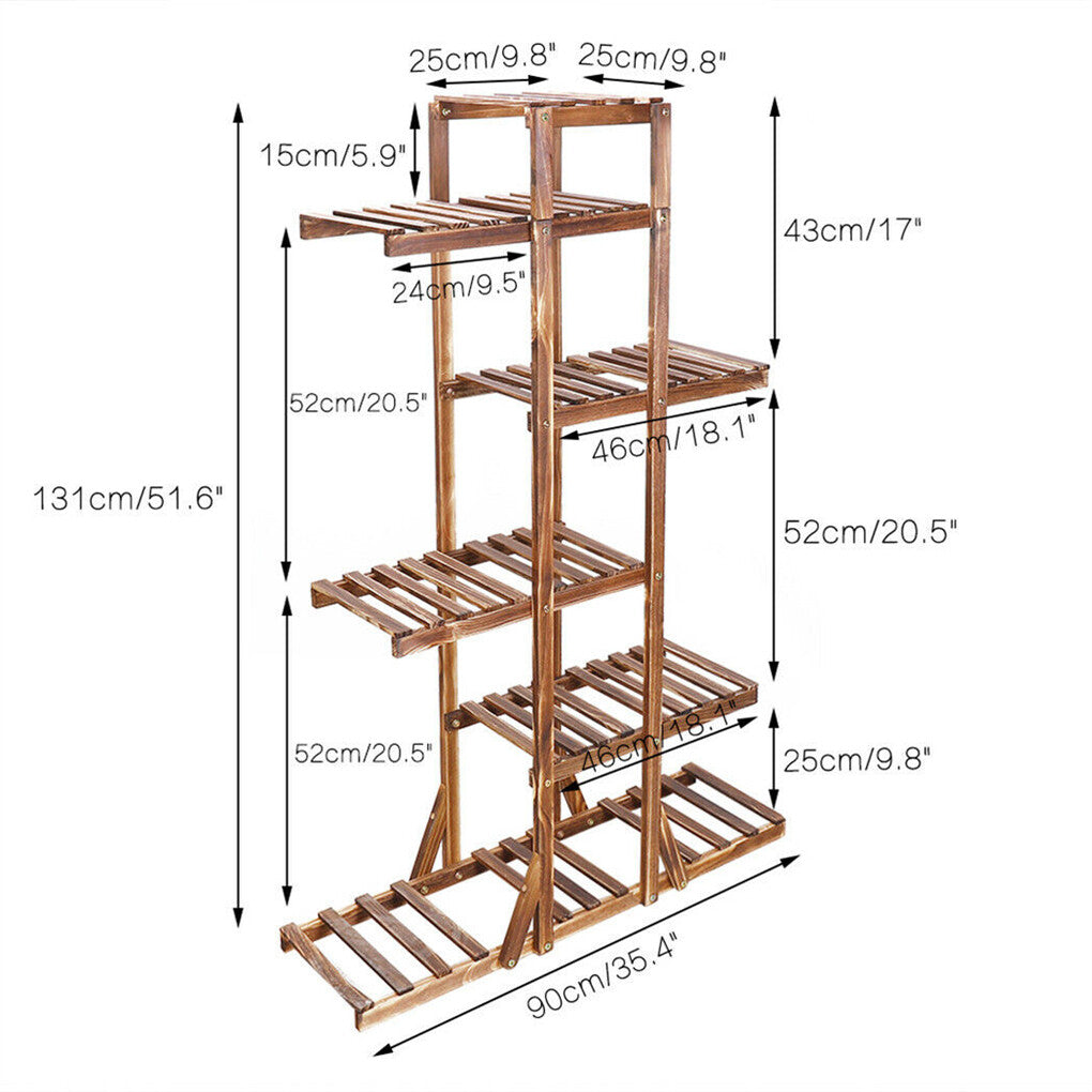 Gardening Accessories: Fin Xxl Carbonized Wood Plant Stand 11 Pots Bonsai Display Shelf Flower Rack Corner