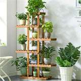 Gardening Accessories: Fin Xxl Carbonized Wood Plant Stand 11 Pots Bonsai Display Shelf Flower Rack Corner