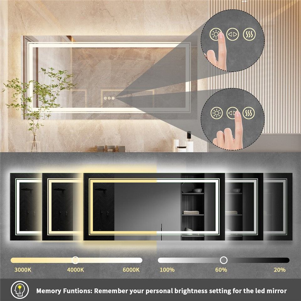 Mirrors: LED Bathroom Mirror with Anti-Fog & Adjustable Lighting