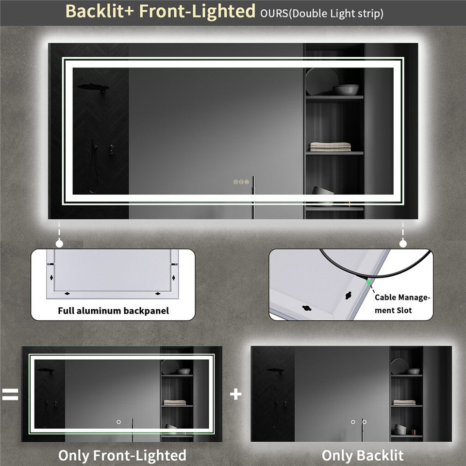 Mirrors: LED Bathroom Mirror with Anti-Fog & Adjustable Lighting