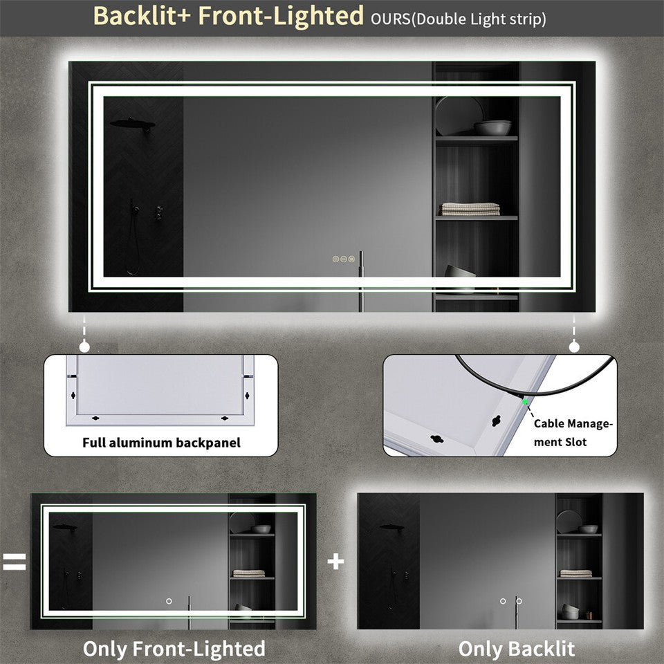 LED Bathroom Mirror Double Light Vanity Makeup Mirror Tall Full-Size Body Mirror 1200*600mm Double LED