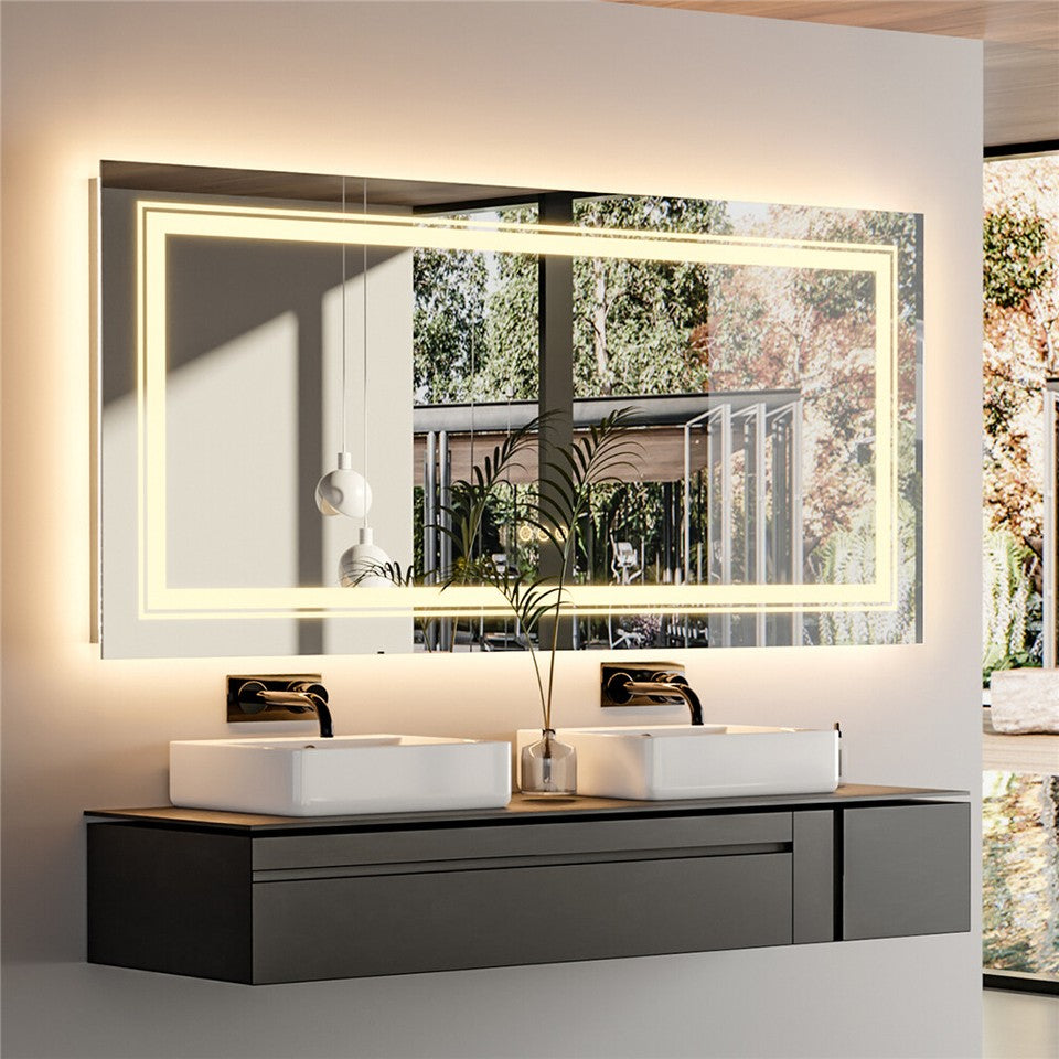 Mirrors: Anti-Fog LED Bathroom Mirror with 2-Way Mount