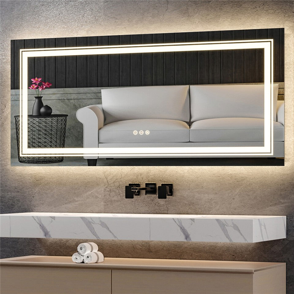 Mirrors: Anti-Fog LED Bathroom Mirror with 2-Way Mount