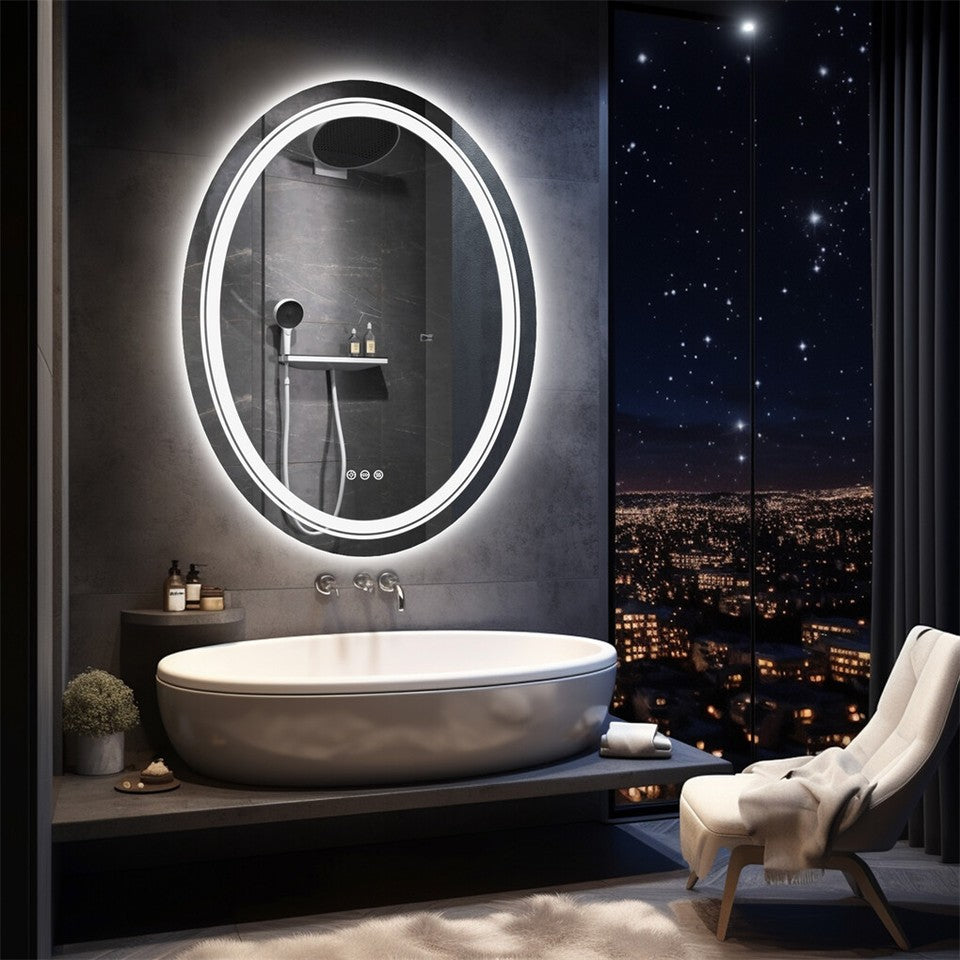 Mirrors: 80CM Oval Backlit+Front LED Bathroom Mirror Dimmable Shatter-Proof Vanity Mirror