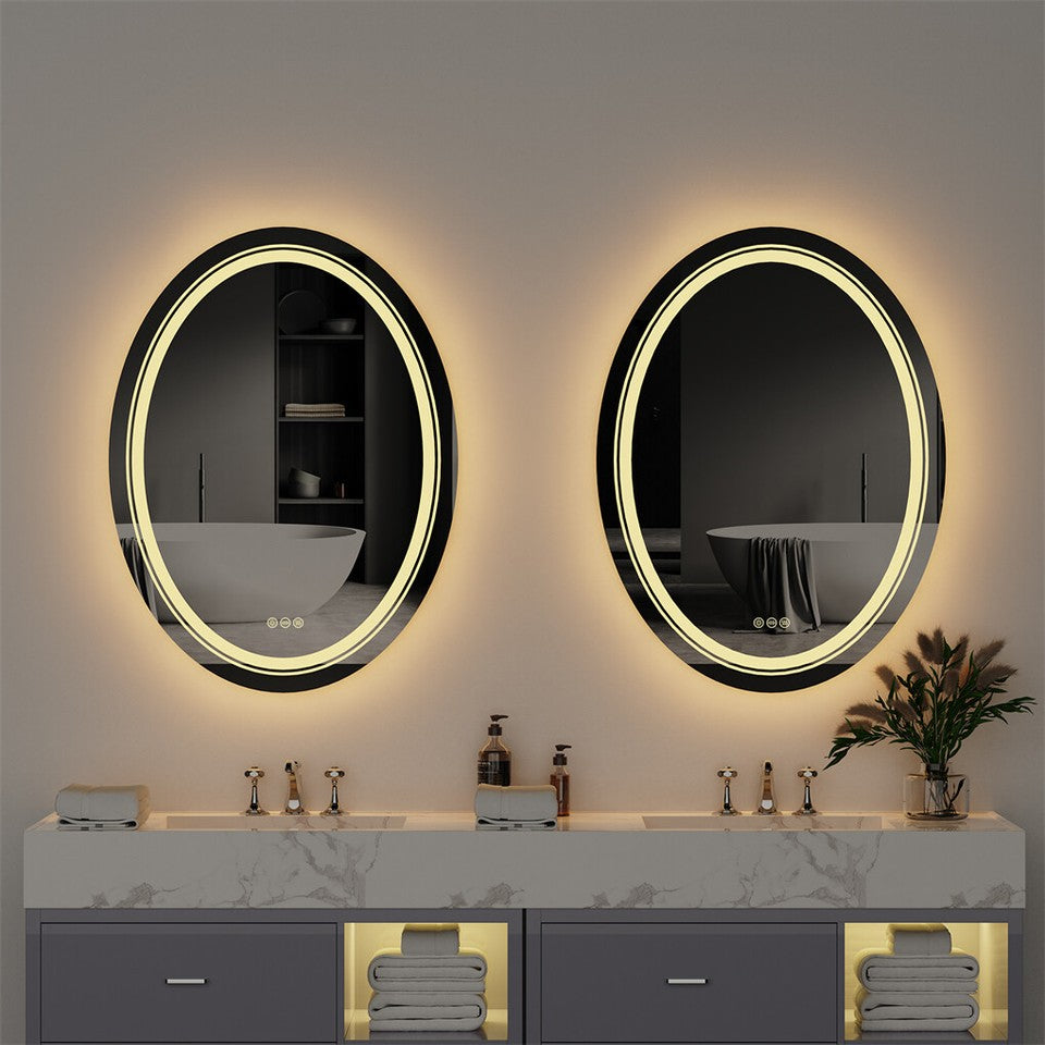 Mirrors: 80CM Oval Backlit+Front LED Bathroom Mirror Dimmable Shatter-Proof Vanity Mirror