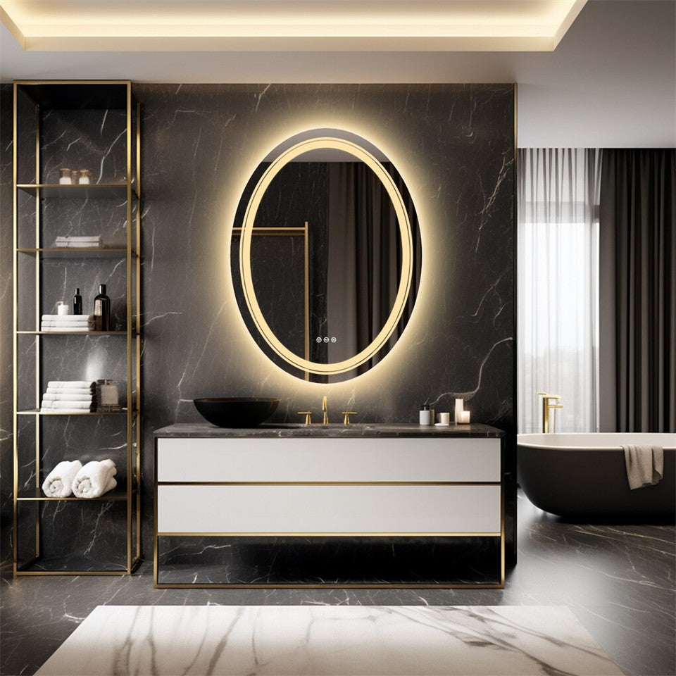 Mirrors: 80CM Oval Backlit+Front LED Bathroom Mirror Dimmable Shatter-Proof Vanity Mirror
