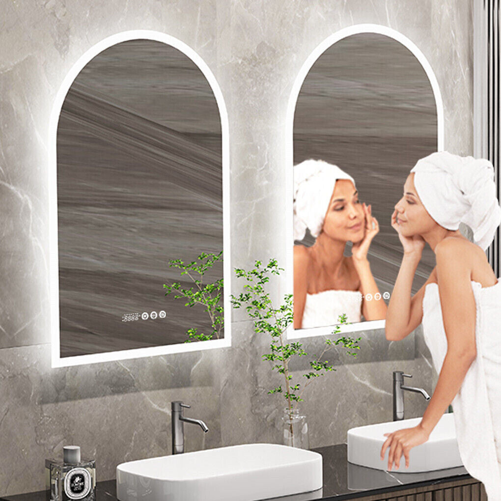Bathroom Cabinets, Cupboards & Storage: Arch Dimmable Led Bathroom Vanity Mirror w Antifog Temperature Date Time Display