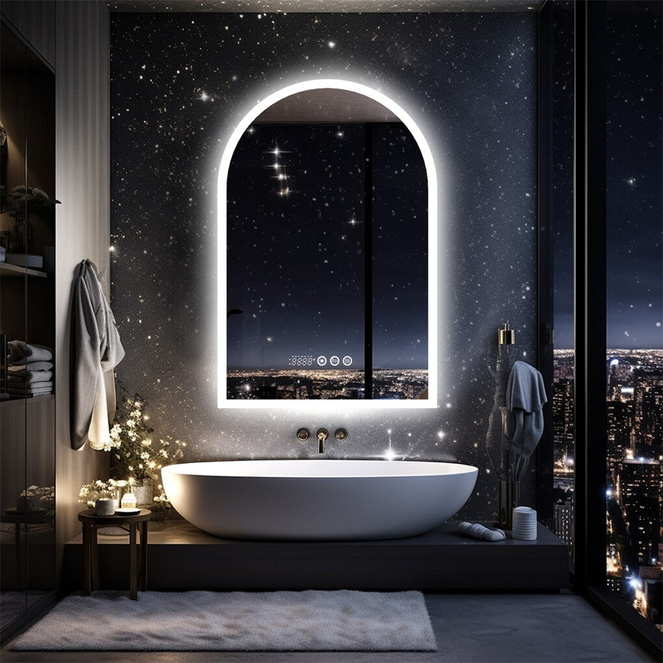 Bathroom Cabinets, Cupboards & Storage: Arch Dimmable Led Bathroom Vanity Mirror w Antifog Temperature Date Time Display