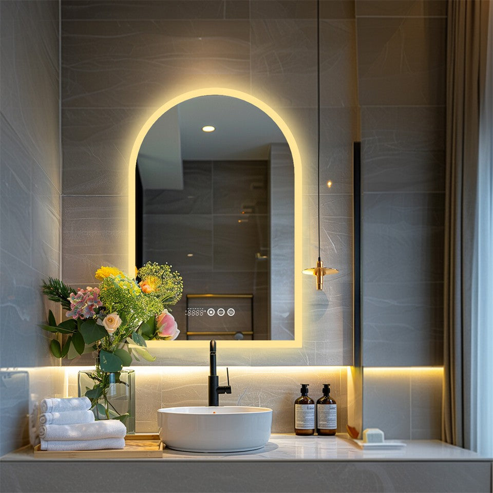 Bathroom Cabinets, Cupboards & Storage: Arch Dimmable Led Bathroom Vanity Mirror w Antifog Temperature Date Time Display