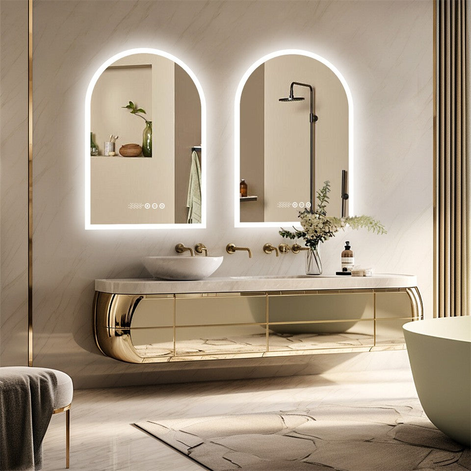 Bathroom Cabinets, Cupboards & Storage: Arch Dimmable Led Bathroom Vanity Mirror w Antifog Temperature Date Time Display