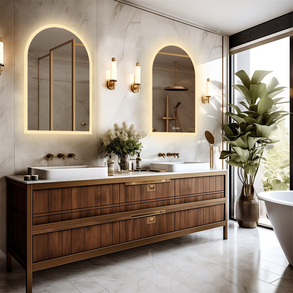Bathroom Cabinets, Cupboards & Storage: Arch Dimmable Led Bathroom Vanity Mirror w Antifog Temperature Date Time Display
