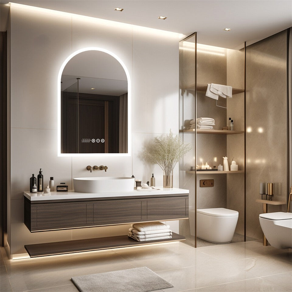 Bathroom Cabinets, Cupboards & Storage: Arch Dimmable Led Bathroom Vanity Mirror w Antifog Temperature Date Time Display