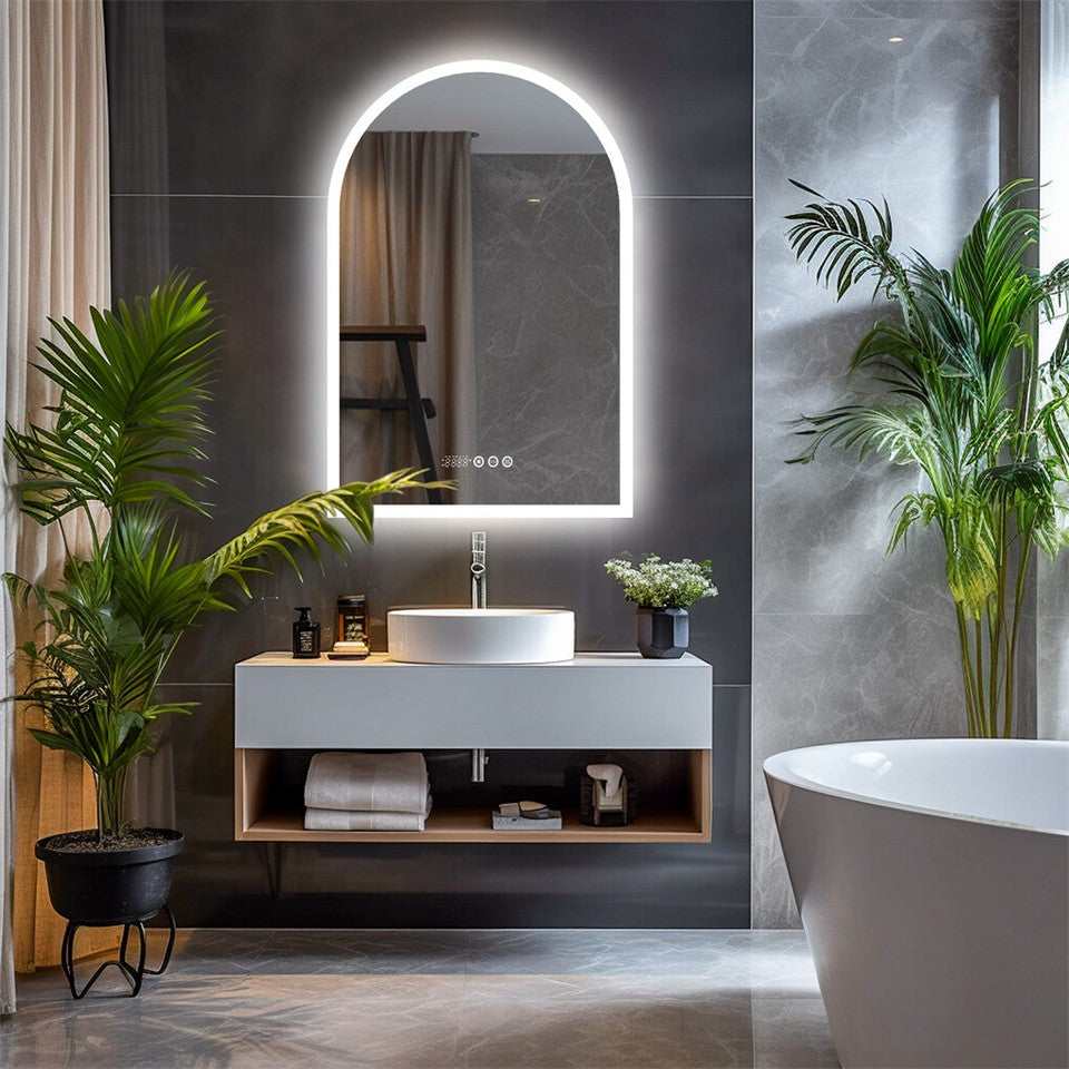 Bathroom Cabinets, Cupboards & Storage: Arch Dimmable Led Bathroom Vanity Mirror w Antifog Temperature Date Time Display