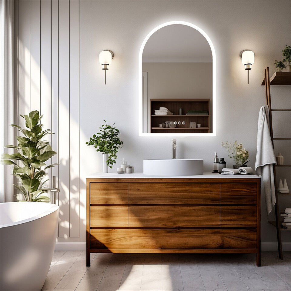 Bathroom Cabinets, Cupboards & Storage: Arch Dimmable Led Bathroom Vanity Mirror w Antifog Temperature Date Time Display