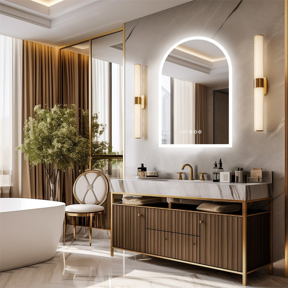 Bathroom Cabinets, Cupboards & Storage: Arch Dimmable Led Bathroom Vanity Mirror w Antifog Temperature Date Time Display