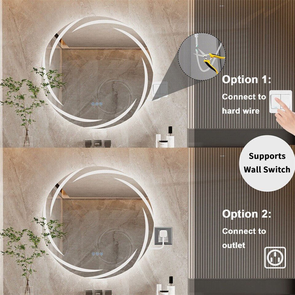 Mirrors: Round LED Anti-Fog Backlit Bathroom Mirror
