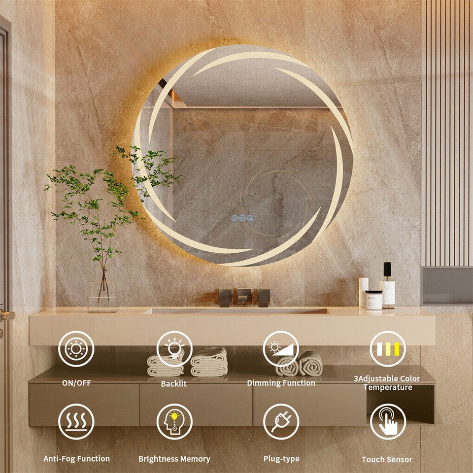 Mirrors: Round LED Anti-Fog Backlit Bathroom Mirror
